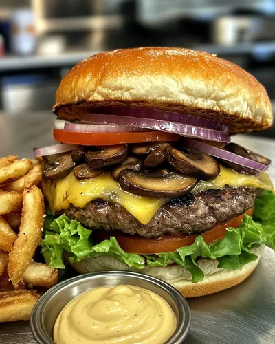 Gourmet Mushroom and Swiss Burger Delight