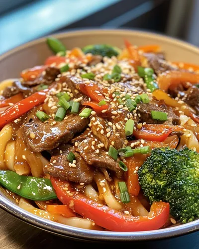 Spicy Vegetable Beef Udon Noodles