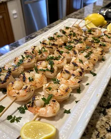 Delicious Grilled Shrimp Skewers with Lemon Butter